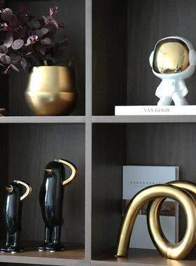 意式轻奢黑金银色花器组合摆件酒店样板间客厅艺术高端软装饰品