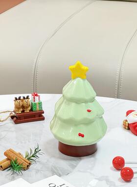 创ABF意圣诞诞树牙签筒家用厅牙线陶瓷收纳盒棉签罐高客值圣颜装