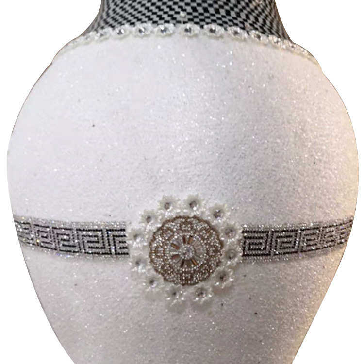 简约白色砂岩贴珠细玻璃花器干花插花客厅装饰品摆件落地大花瓶