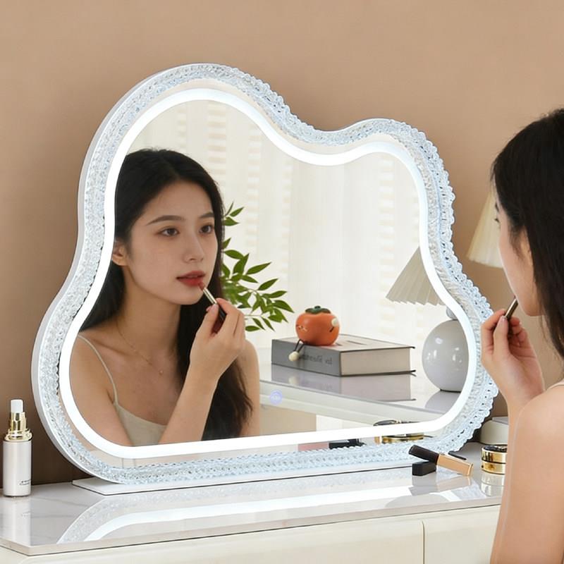 轻奢水晶云朵化妆镜 卧室梳妆台台式家用led灯补光智能美妆大镜子