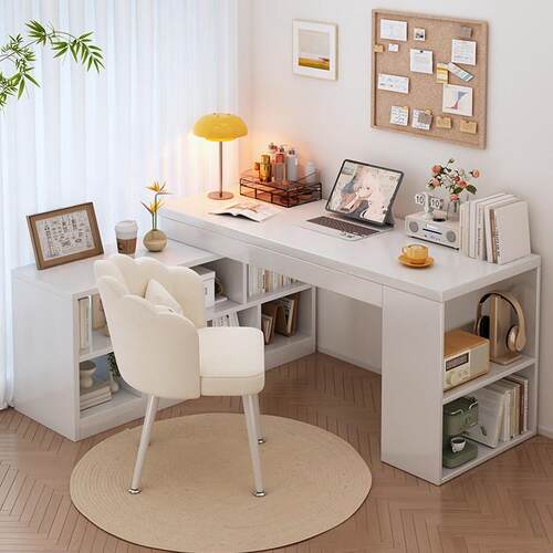 转角书桌学生家用写字桌卧室女生梳妆台书柜一体桌l型拐角电脑桌