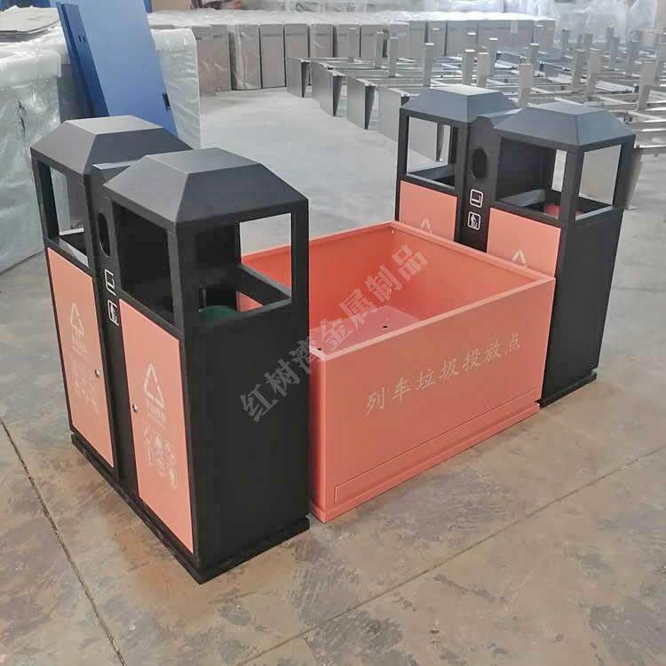 高站台高铁站火车站喷塑烤漆组合式不锈钢分类垃圾桶果皮投放点
