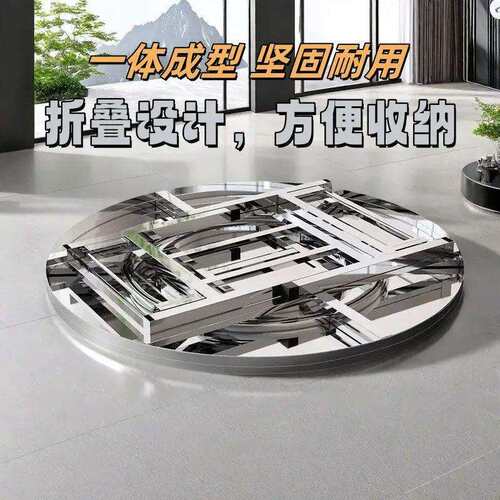 30特厚不锈流钢圆桌内置4转盘ZWH折钢叠桌圆桌带转盘动酒席不锈圆