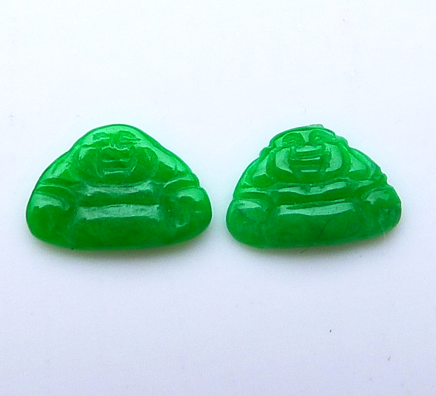 缅甸玉器翡翠玉佛耳钉戒面缅甸正品天然老坑绿佛公戒面一对0.13g