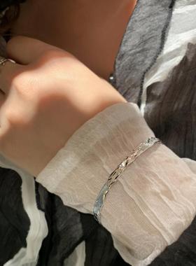 高档yusha级质感款*冷T淡风高S925纯银锤面手镯好搭配简约表带手