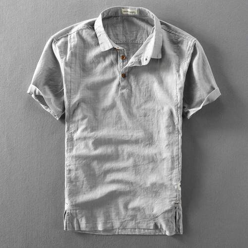 Men's linen shirt thin collar short sleeved cotton linen