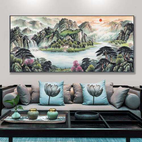 办公客室励ZSH-02志匾风景国牌画装画名人书法字画厅挂画沙发背景