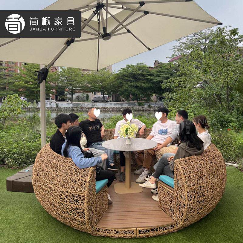 网红景区鸟巢卡座沙发别墅庭院花园桌椅露天餐厅圆形卡座户外藤椅
