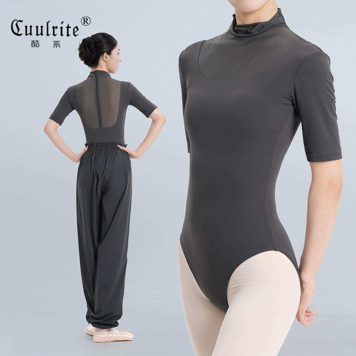 舞蹈服成人款女芭蕾舞形体服秋季中袖基训跳舞服体操服网纱连体服