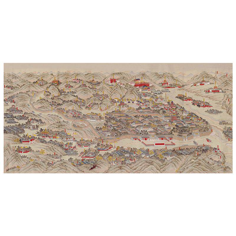 清 管念慈 承德避暑山庄热河行宫图 中式建筑人物装饰画绢布微喷