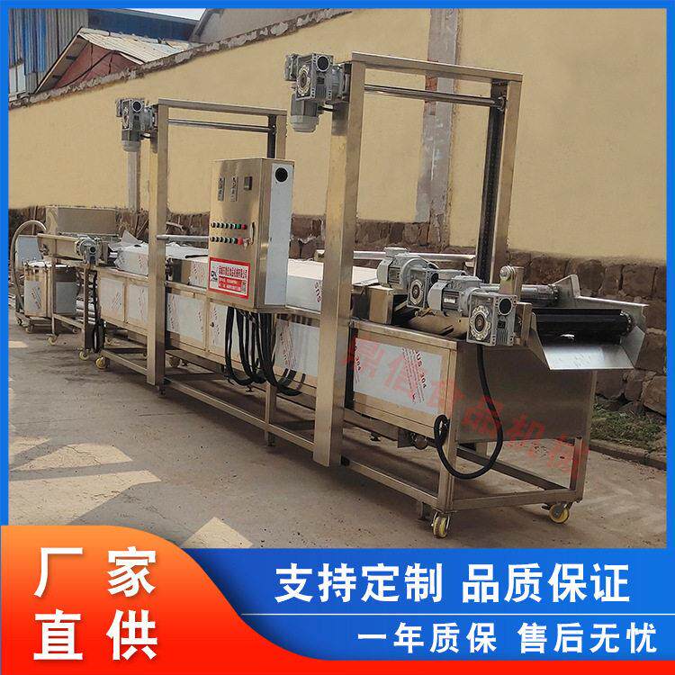 麻辣小鱼连续式油炸机 不锈钢面包全自动油炸设备 蔬菜油炸流水线