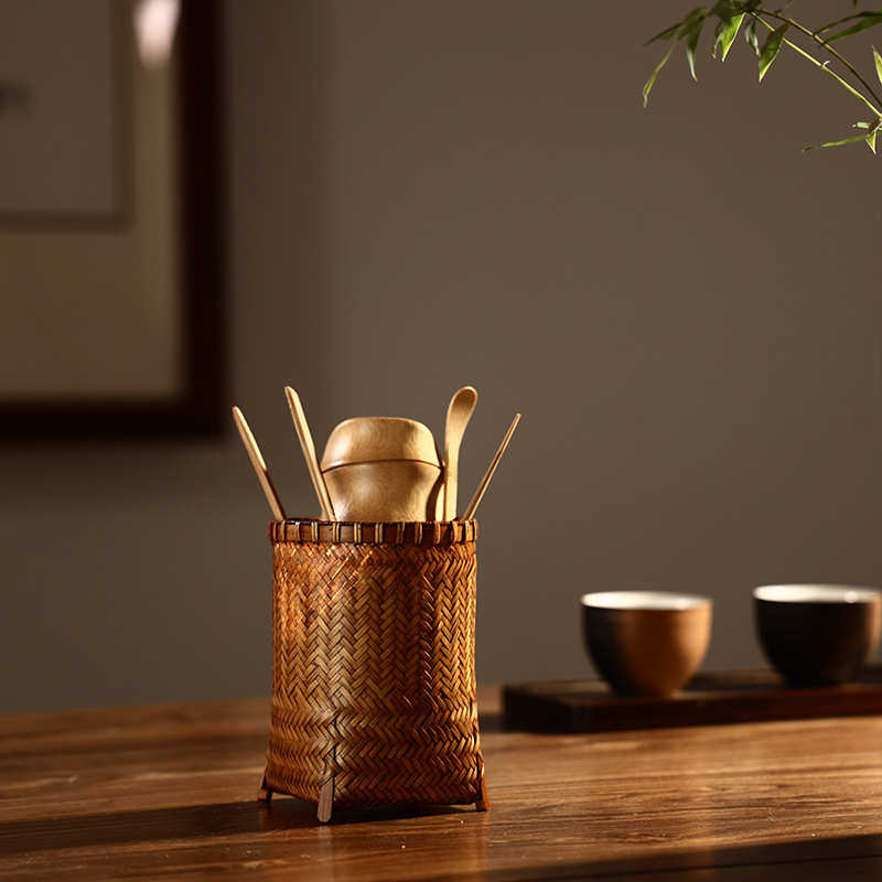 KI9S竹编复古收纳筒笔筒茶筒茶道六君子紫竹收纳手工大漆文房零配,餐饮具,茶具礼盒,淘宝优惠券,粉丝福利购,淘宝优惠卷