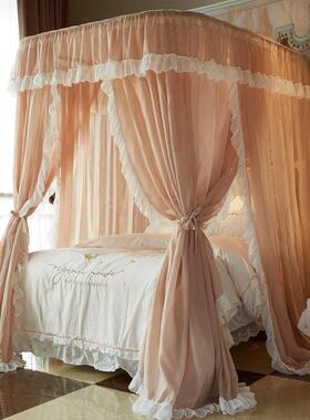 J6DA轻奢公主风u型导轨蚊帐2023新款家用1.8m床亚麻风卧室民宿床