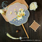 苏绣双面绣团扇刺绣绕丝包边古风扇八瓣黄牡丹仙子舞蹈扇汉服专用