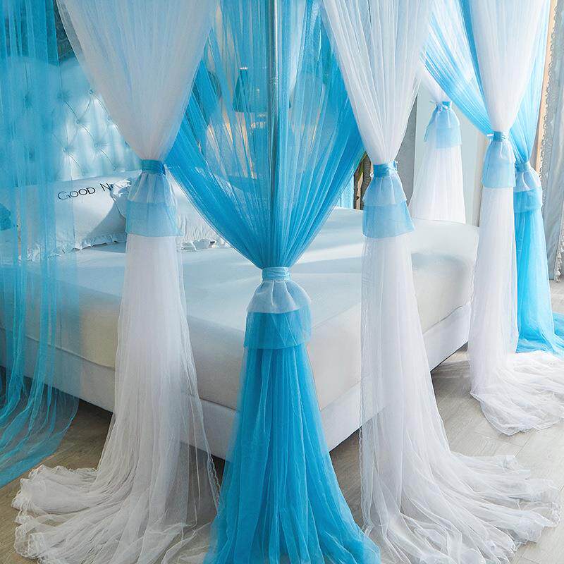 落地双层纱宫廷蚊帐三开门加粗不锈钢方顶加厚加密公主风床帘防蚊