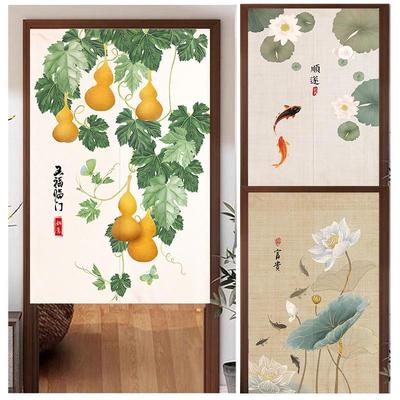 中式门帘隔断帘家用卧室免打孔布帘客厅厨房遮挡隐私卫生间挂帘子