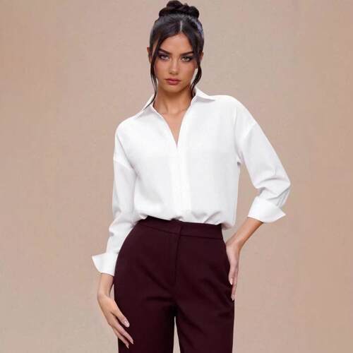 Women's 2-Piece Woven Casual Loose Fit V Neck Long Sleeve