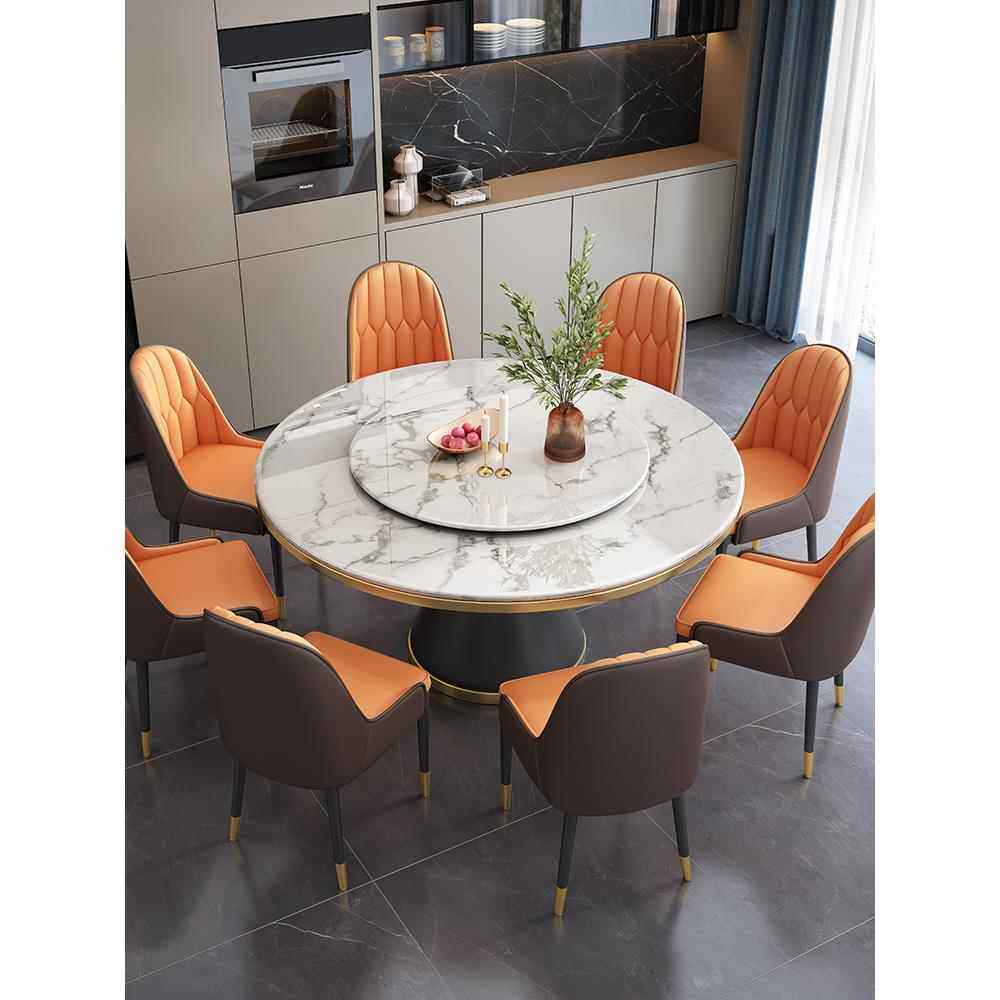 石板餐桌和椅子圆桌2025新家酒店无障碍豪华现代简单圆形餐桌与转,住宅家具,岩板餐桌,淘宝优惠券,粉丝福利购,淘宝优惠卷