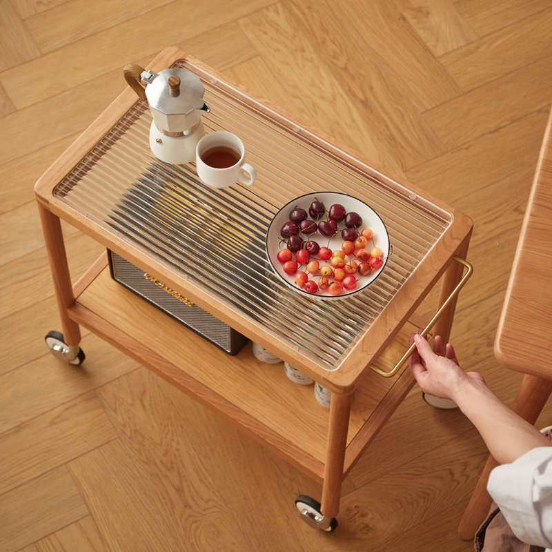梦源日式可移动带轮小茶几餐车客厅书房简约樱桃木沙发多功能边几