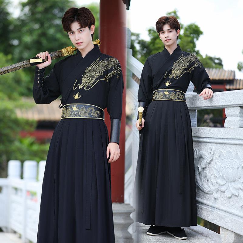 中国风霸气龙纹大内高手刺客黑色汉服cosplay古装大尺码男长袖套