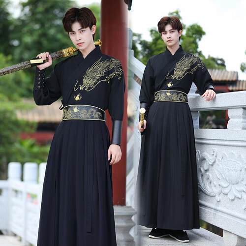 中国风霸气龙纹大内高手刺客黑色汉服cosplay古装大尺码男长袖套