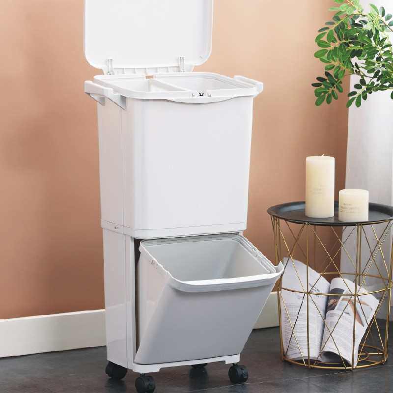 家用垃圾分类塑料垃圾桶干湿分离双层一体厨房卫生间翻盖防臭创意