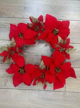 圣诞装饰产品圣诞节新款45CM红色圣诞花环挂件挂饰圣诞花朵花圈