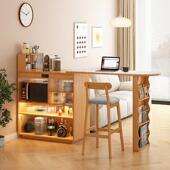 948 实木吧台餐一体可收缩伸缩折叠桌窄岛台家用边客 吧台柜爆餐款