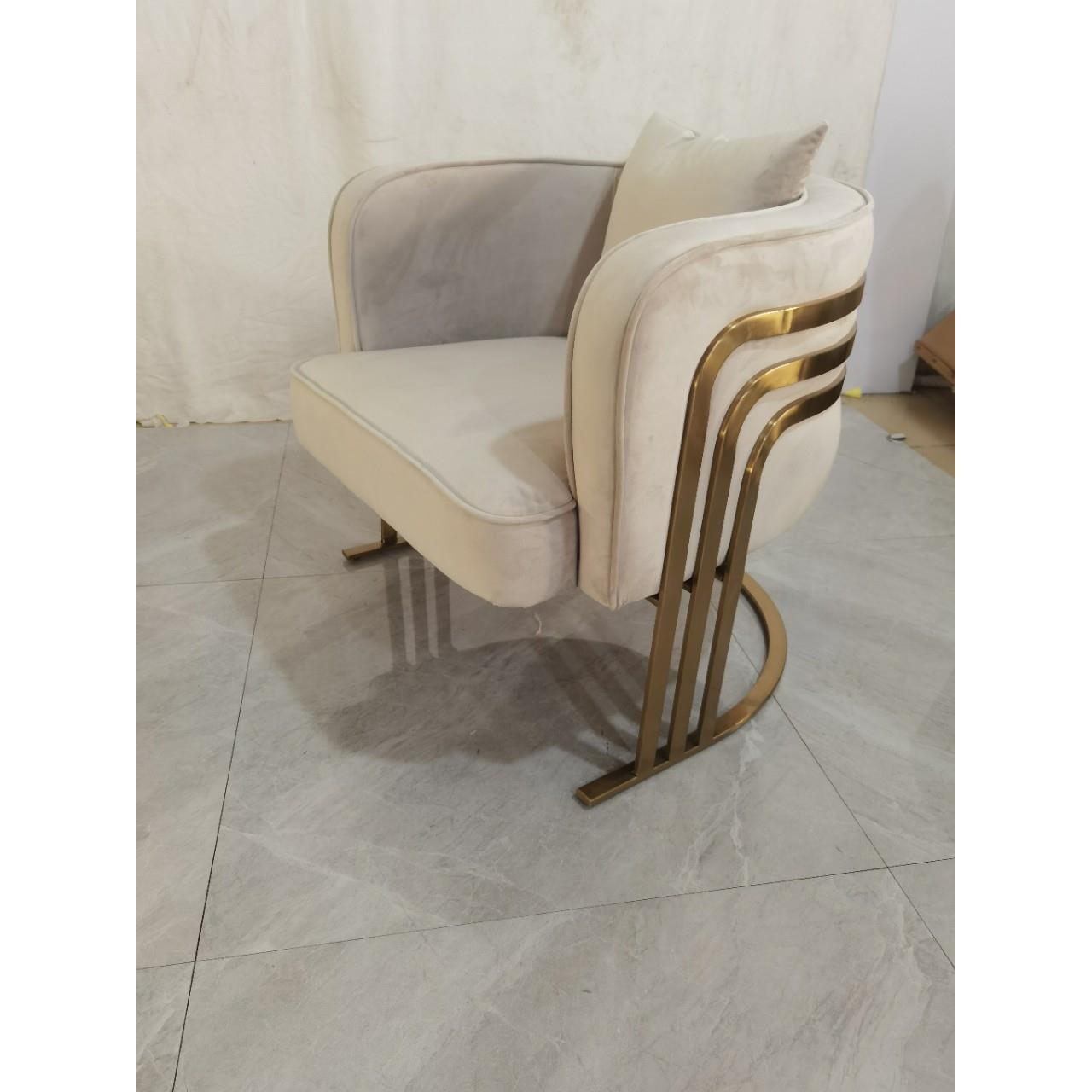 北欧单人沙发椅轻奢现代简约售楼处商务接待洽谈不锈钢钛金绒布椅