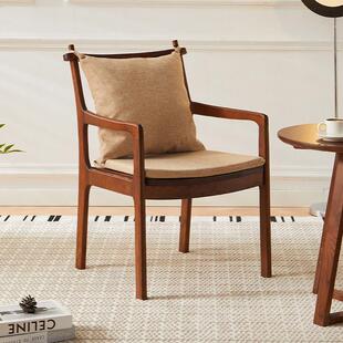 实木餐椅现代简约客厅家用小户型书桌椅可拆洗软包靠背扶手巴顿椅