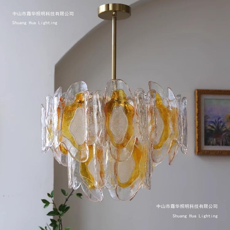 中古Murano玻璃吊灯琥珀色 法式美式复古客厅餐厅穆拉诺卧室灯具