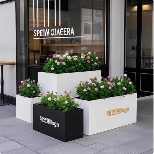 户外不锈钢花箱花盆铁艺成品围栏售楼部长方形奶茶店隔断花坛