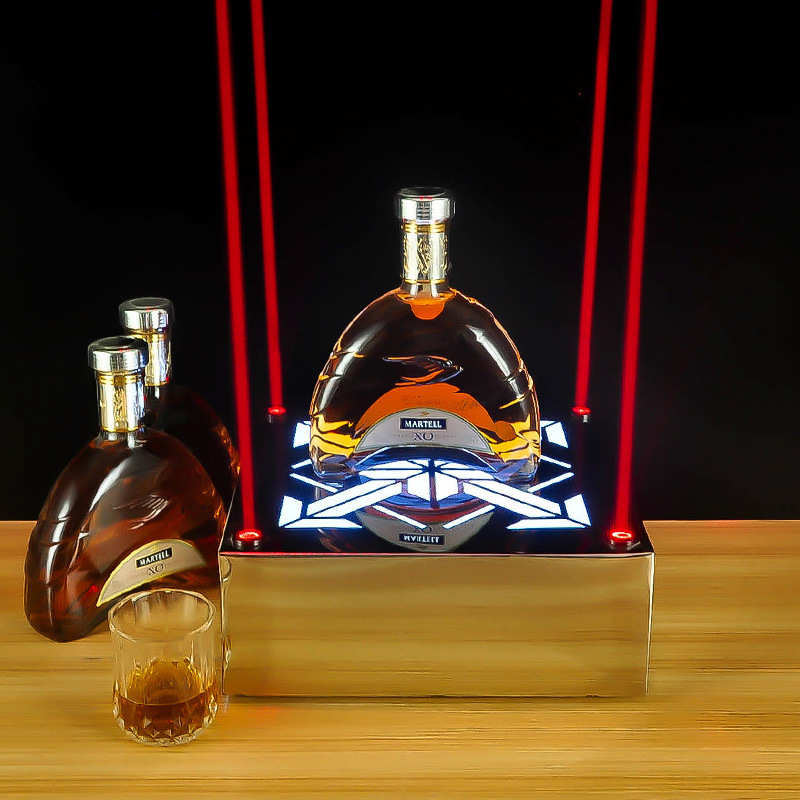 酒吧不锈钢激光酒座led充电发光洋酒底座起泡酒香槟展示架夜场