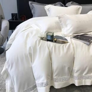 高端轻绣奢贡缎长棉四件简约大气全TGH989棉刺套被套纯色极简四绒