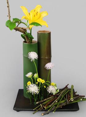 仿真竹子陶瓷插花竹筒花瓶现代简约创意竹节壁挂花器日式花道器皿