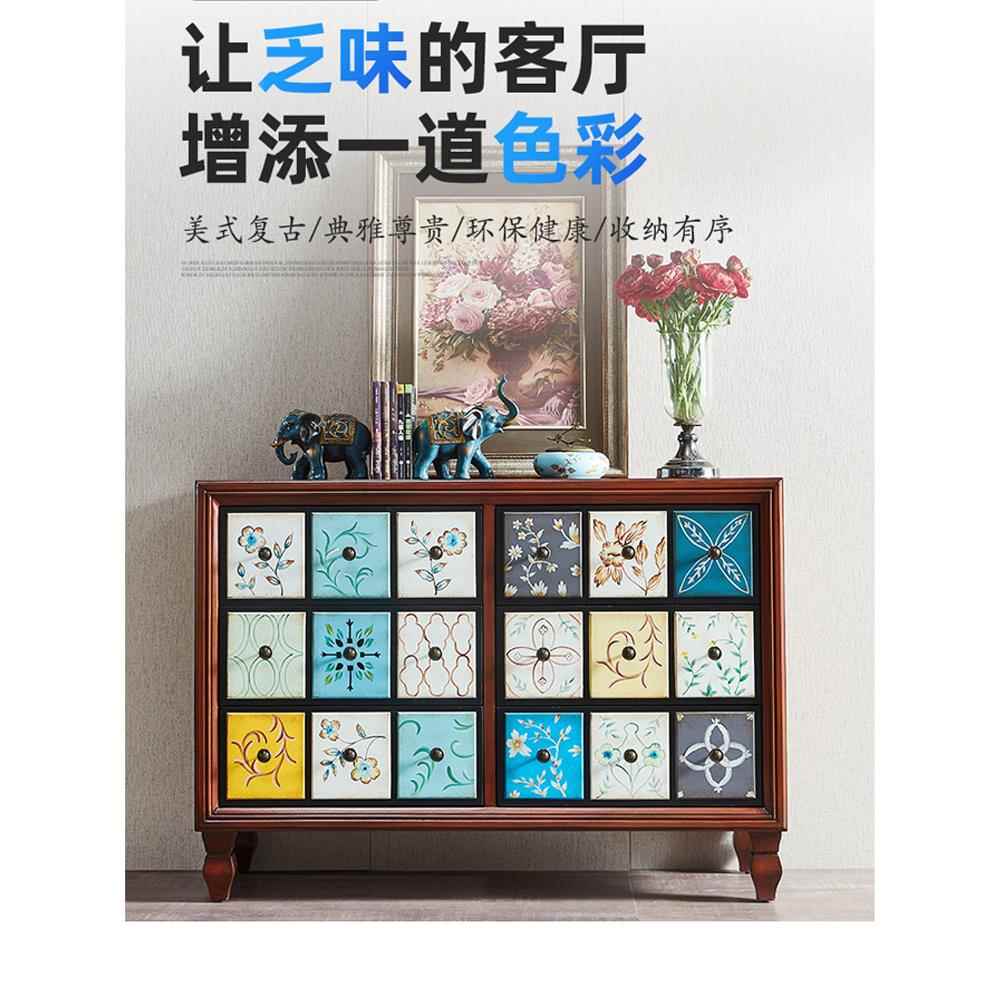 至高美式六斗柜实木抽屉复古彩绘储物柜客厅玄关柜餐边柜工厂