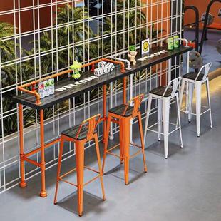 需定制工业风酒吧台小吧台创意水管实木桌椅组合奶茶店靠墙高脚桌