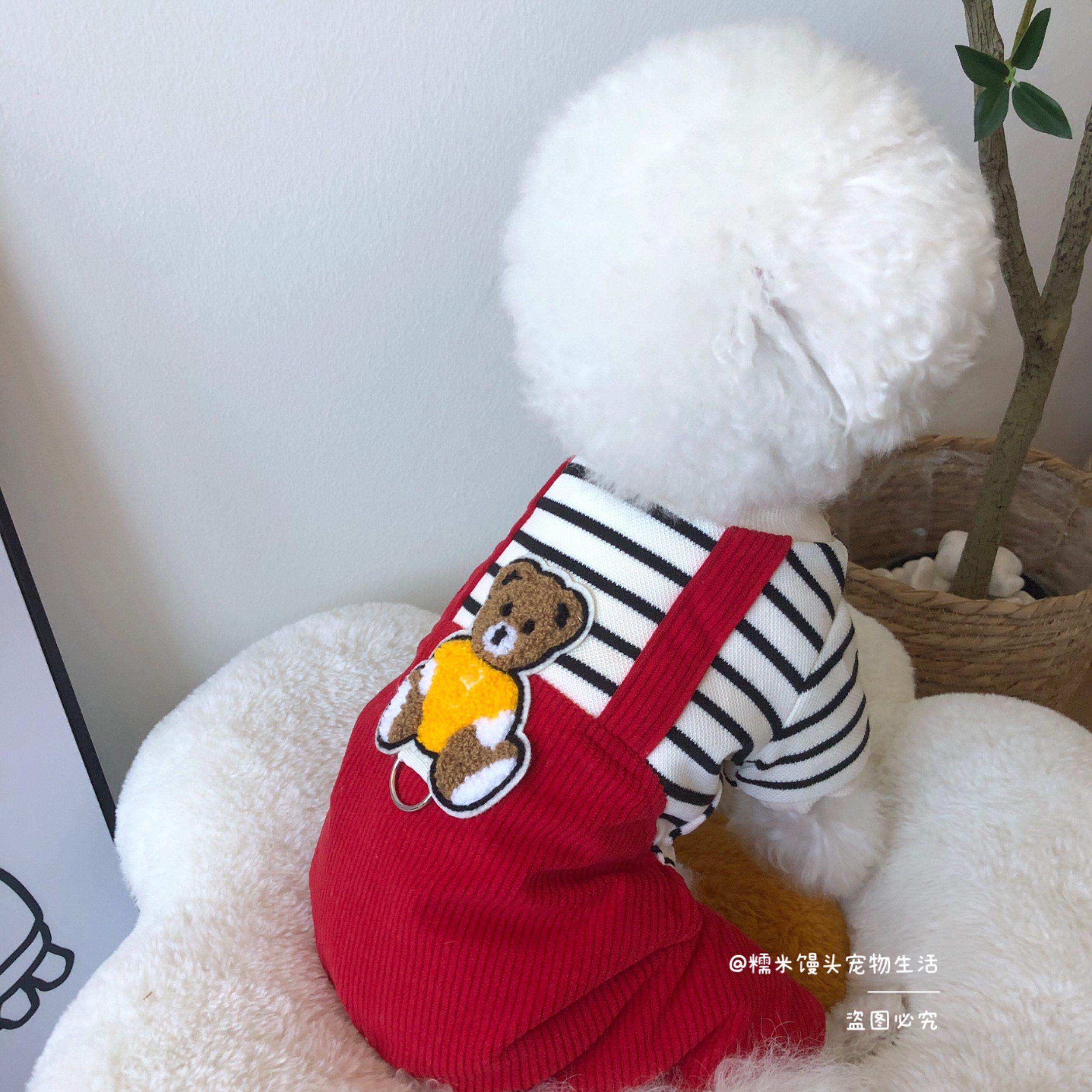 冬季泰迪假两件灯芯绒四脚衣可牵引加厚四腿比熊棉服外套狗狗衣服