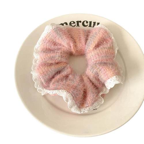 糖果色秋冬毛绒大肠蕾丝花边发网