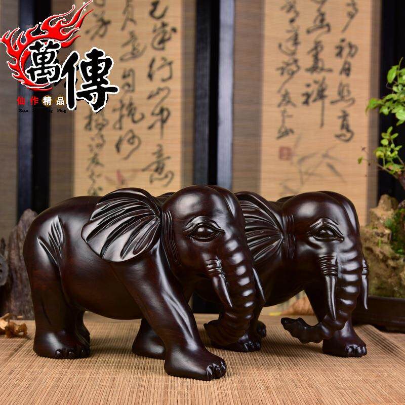 2026万传木雕大象摆件黑檀实木象一对工艺品大号雕刻礼品家居饰品