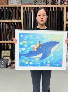 现代卡通儿童房美丽的手持海洋餐厅砂岩画E037客厅背景墙装饰画50