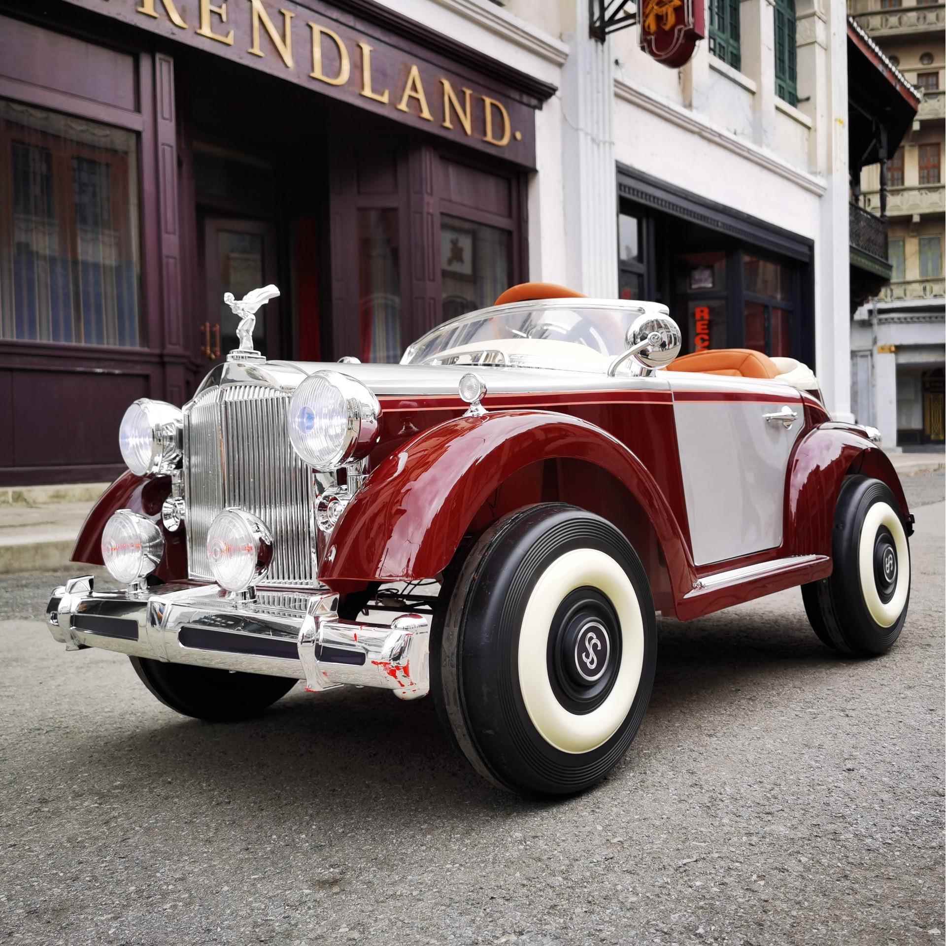 萨玛特老爷车儿童四驱电动玩具汽车遥控自驾两用双开门带摇摆