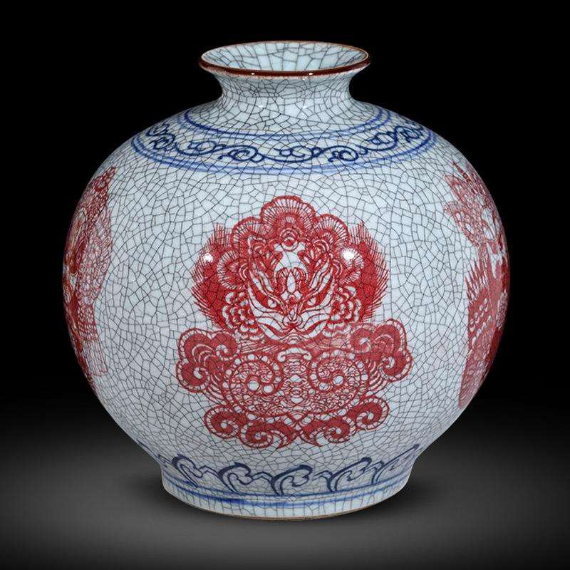 青花瓷釉里红陶瓷花瓶仿古中式摆件客厅玄关插花家居装饰品