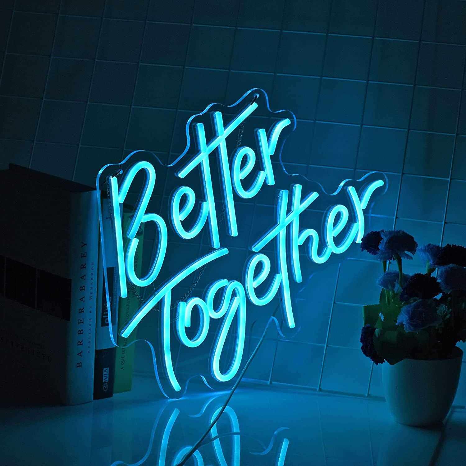 新款直销跨境大平台畅销款led霓虹灯一起更好英文室内装饰氛围字