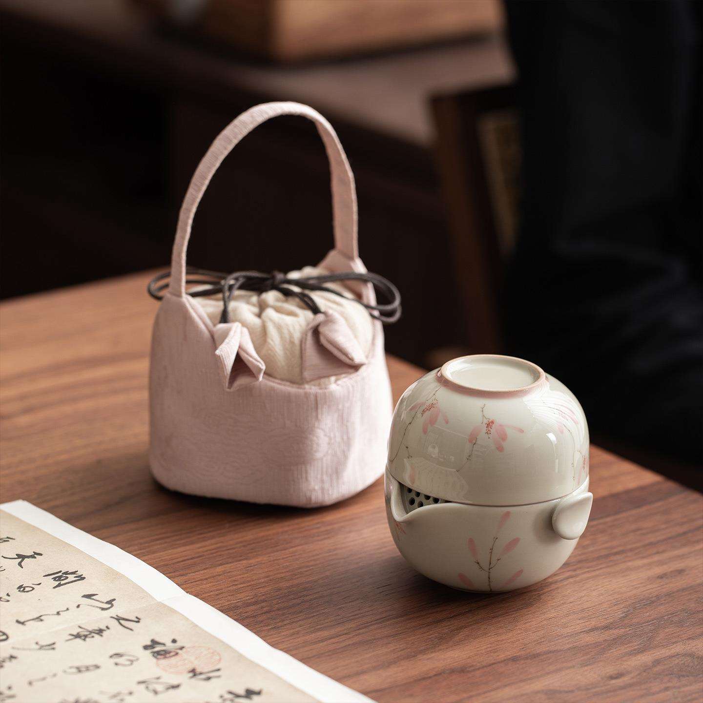 新中式女士快客杯一壶二杯高端旅行茶具套装户外单人泡茶便携式