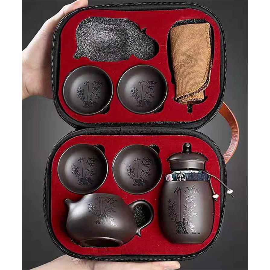 一壶四杯旅行茶具套装紫砂小套外出方便携带简约功夫旅游便携式包