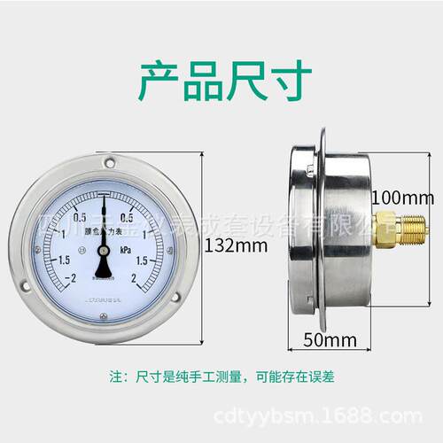 红旗膜盒压力表YE-100ZT/150轴向带前边压力表不锈钢正负压压力表