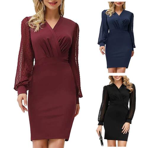 Long sleeved dress collar tight fitting patchwork