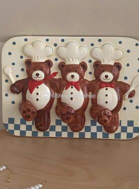 Shinymomo创意可爱卡通厨师熊ins风厨房收纳挂架覆古树脂博主挂钩