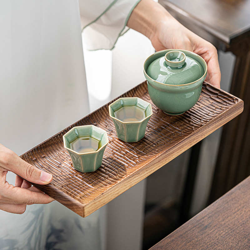 黑胡桃木茶盘禅意单人家用手工托盘实木质小型日式干泡台茶具茶海